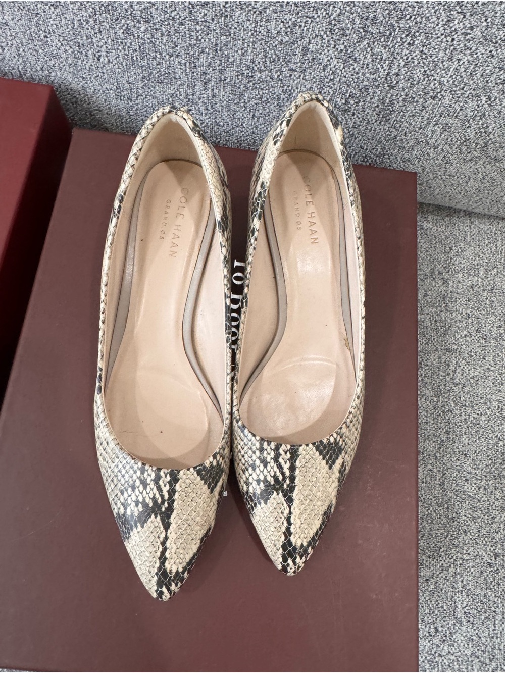 Cole Haan Women’s Snake-Print Pointed Toe Kitten Heels in Beige/Black Size 6.5B